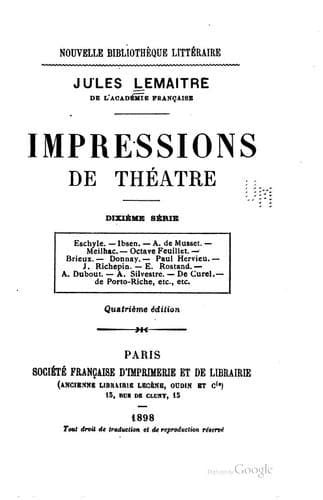 Tapa de Impressions de théâtre ...