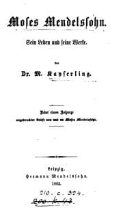 Tapa de Moses Mendelssohn, sein Leben und seine Werke. Nebst einem Anhange ungedruckter Briefe