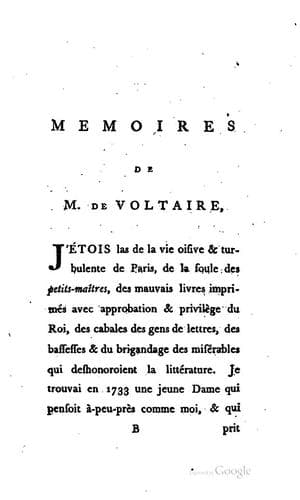 Tapa de Mémoires de M. de Voltaire