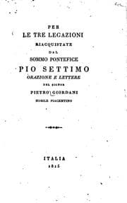 Tapa de Per le tre legazioni riacquistate dal Sommo Pontefice Pio Settimo: orazione ..