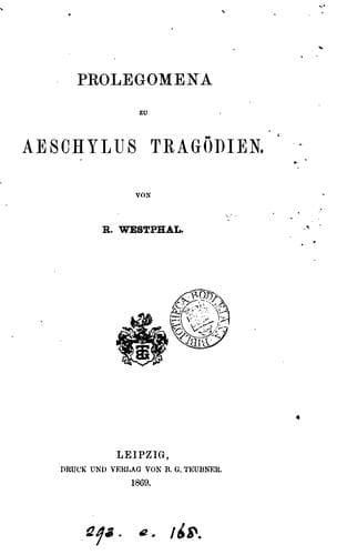 Tapa de Prolegomena zu Aeschylus Tragödien