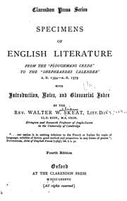 Tapa de Specimens of English Literature from the 'Ploughmans Erede' to the 'Shepheardes Calender,' A. D ..
