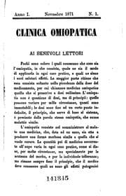 Tapa de Clinica omiopatica, periodico medico mensile diretto dal Dottore Pietro Cogo