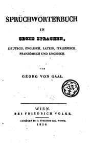 Tapa de Sprüchwörterbuch in sechs Sprachen, Deutsch, Englisch, Latein, Italienisch, Französisch und ungrisch