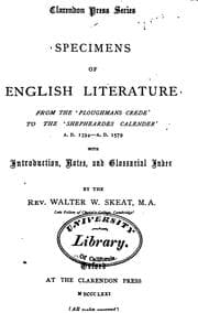 Tapa de Specimens of English Literature, from the 'Ploughmans Crede' to the 'Shepheardes Calender', A.D ..