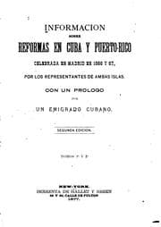 Tapa de Información sobre reformas en Cuba y Puerto Rico celebrada en Madrid en 1866 ...