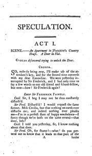 Tapa de Speculation:: : a Comedy, in Five Acts, : as it is Performed at the Theatre Royal, Covent Garden