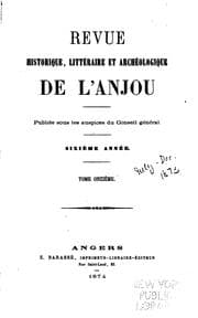 Tapa de Revue historique, littéraire et archéologique de l'Anjou