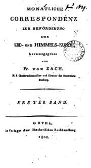 Tapa de Monataliche Correspondenz zur Beförderung der Erd- und Himmels-Kunde ...