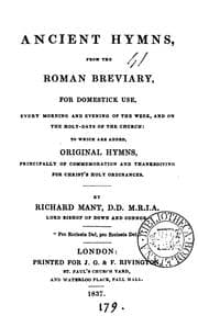 Tapa de Ancient hymns, [tr.] from the Roman Breviary: to which are added, original hymns, by R. Mant