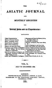Tapa de The Asiatic Journal and Monthly Register for British India and Its Dependencies