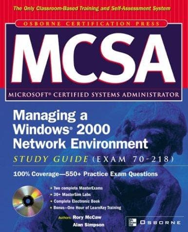 Tapa de MCSA managing a Windows 2000 network environment study guide
