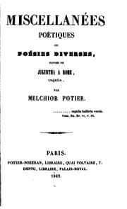 Tapa de Miscellanées poétiques; ou, Poésies diverses, suivies de Jugurtha a Rome ...