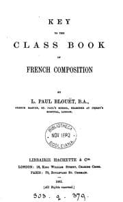 Tapa de Class-book of French composition, ed. by P.Blouet. Key
