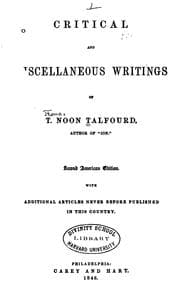Tapa de Critical and Miscellaneous Writings