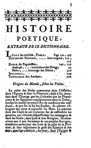 Tapa de Dictionnaire poëtique portatif, qui contient l'histoire fabuleuse des dieux et des héroes de l ...
