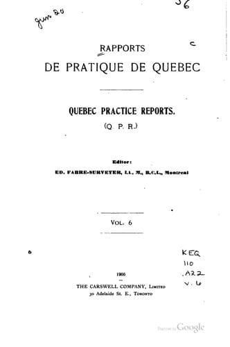 Tapa de Rapports de pratique de Québec = Quebec practice reports