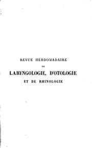 Tapa de Revue hebdomadaire de laryngologie, d'otologie et de rhinologie