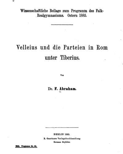Tapa de Velleius und die Parteien in Rom unter Tiberius