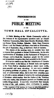 Tapa de Proceedings of the public meeting of the Hindu community