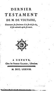 Tapa de Dernier testament de M. de Voltaire,: contenant ses sentimens à la fin de sa ...