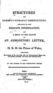 Tapa de Strictures on Cobbet's [sic] Unmanly Observations: In Cobbett's Political Register Relative to ...