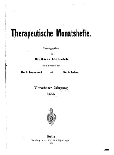Tapa de Therapeutische Monatshefte