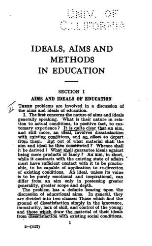 Tapa de Ideals, Aims and Methods in Education