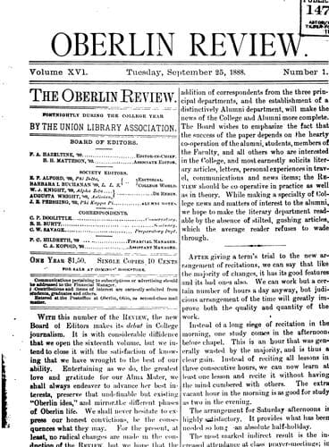 Tapa de The Oberlin Review