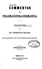 Tapa de Commentar zur Pharmacopoea Germanica v. 2, 1874