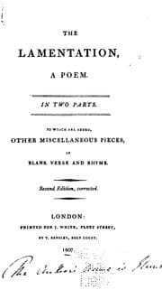 Tapa de The Lamentation: A Poem, in Two Parts, to which are Added Other Miscellaneous Pieces in Blank ...