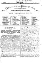 Tapa de Crónica de los Cervantistas. Año. 2, no. 1-3 [and] Supl. 23 de abril, 1874