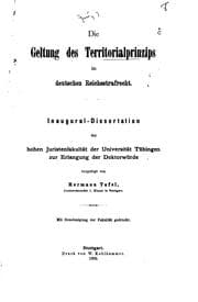 Tapa de Die Geltung des Territorialprinzips im deutschen Reichsstrafrecht