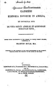 Tapa de Eadmeri Historia Novorum in Anglia, et opuscula duo de Vita sancti Anselmi et quibusdam ...