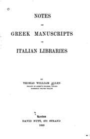 Tapa de Notes on Greek manuscripts in Italian libraries
