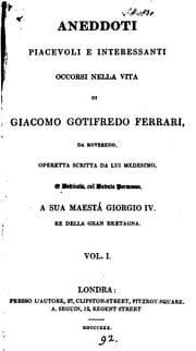 Tapa de Aneddoti piacevoli e interessanti occorsi nella vita di Giacomo Gotifredo Ferrari, operetta ...