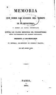 Tapa de Memoria sobre los sucesos del tiempo de su ministerio y sobre la causa intentada contra los ...