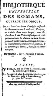 Tapa de Bibliotheque universelle des Romans, ouvrage periodique: dans lequel on donne l'analyse ...