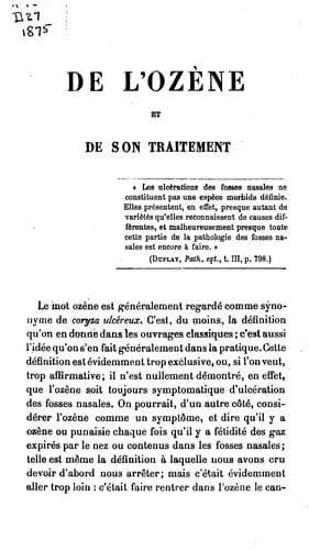 Tapa de De l'ozène et de son traitement