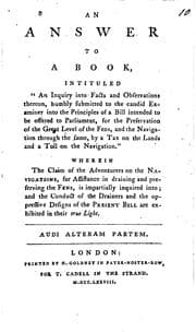 Tapa de An Answer to a Book Intituled "An Inquiry Into Facts, and Observations ...