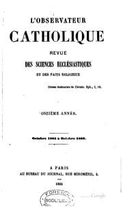 Tapa de L'Observateur catholique, revue des sciences, ecclésiastiques et des faits ...