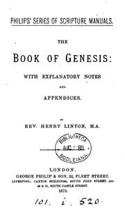 Tapa de The Book of Genesis, with explanatory notes and appendices, by H. Linton