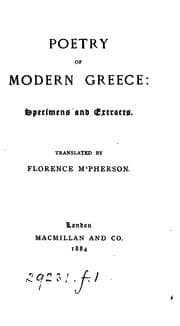 Tapa de Poetry of modern Greece: specimens and extracts, tr. by F. M'Pherson