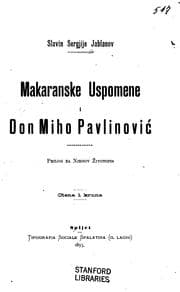 Tapa de Makaranske uspomene i don Miho Pavlinovic: prilog za njegov zivotopis