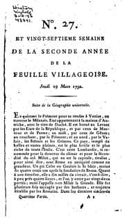 Tapa de La Feuille villageoise: adressée, chaque semaine, a tous les villages de la France, pour les ...