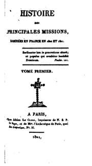 Tapa de Histoire des principale missions données en France en 1820 et 1821