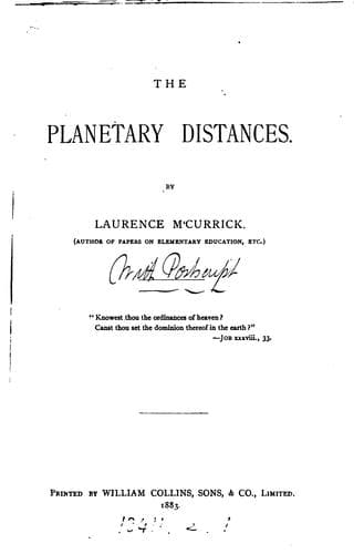 Tapa de The planetary distances. [With] Postscript