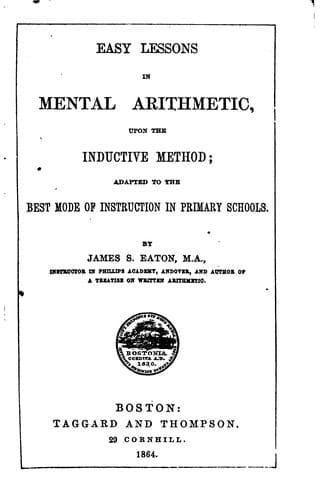 Tapa de Easy Lessons in Mental Arithmetic, Upon the Inductive Method: Adapted to the ...