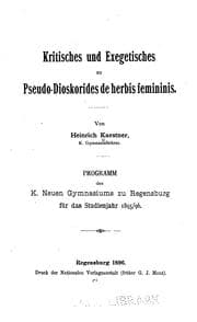 Tapa de Kritisches und exegetisches zu Pseudo-Dioskorides De herbis femininis