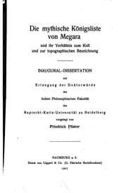 Tapa de Die mythische Königsliste von Megara und ihr Verhältnis zum Kult und topographischen Bezeichung